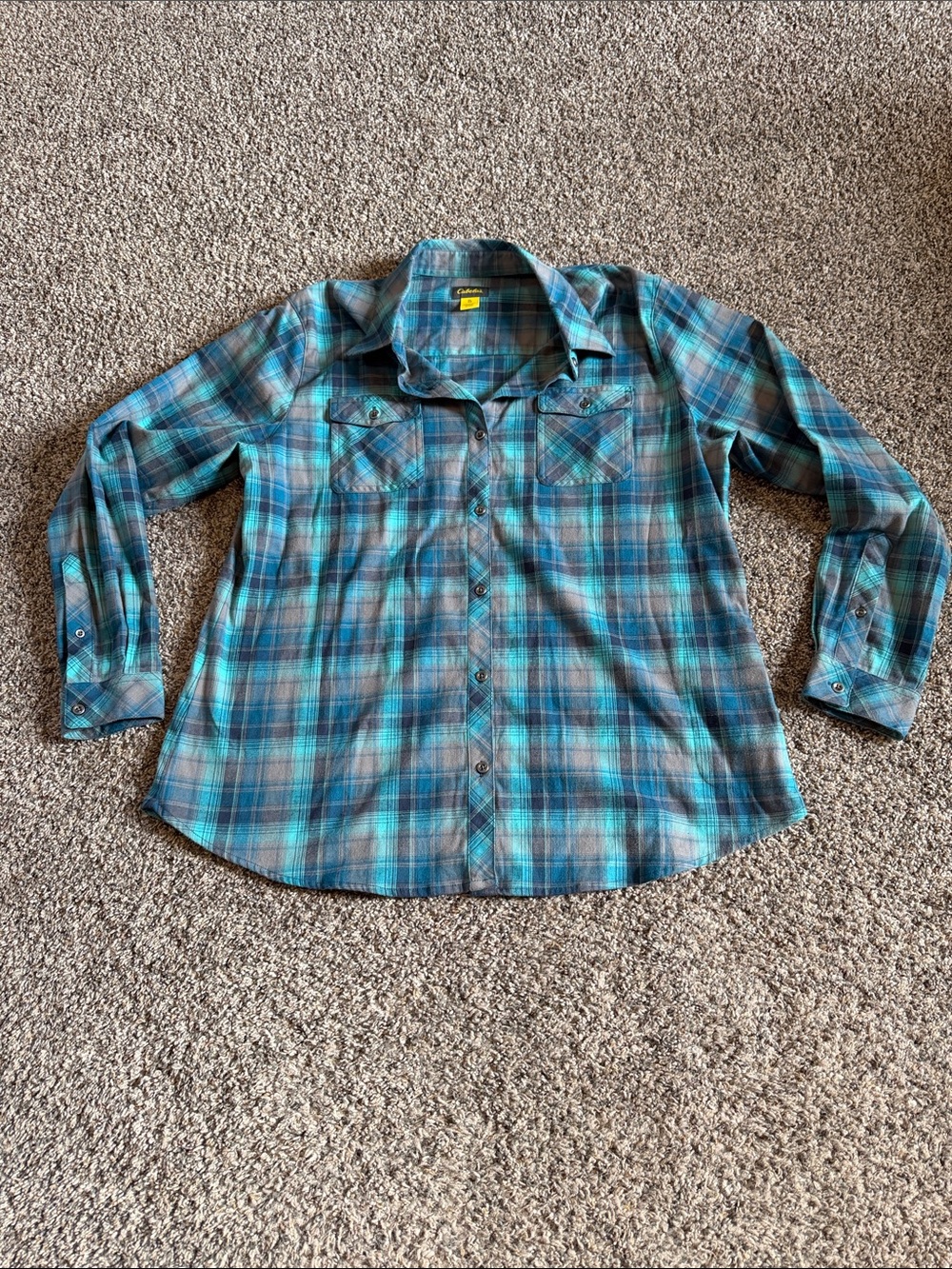Cabela's Teal and Gray Plaid Button-Down Shirt for Women Size XL